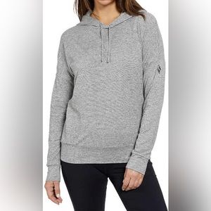 NWT Skechers Go Walk Gray+White Stripe Hoodie Pullover Top~Oversize/Lightweight